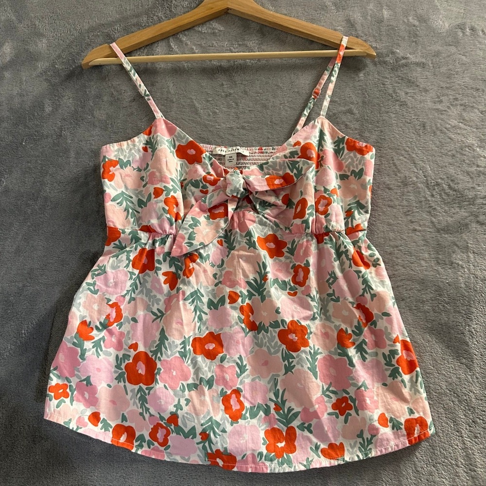 Free Assembly Womens Smocked Camisole Top Pink Orange Floral XS